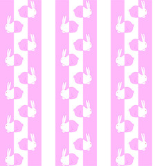 Seamless striped animal pattern vector background with pink and white bunnies cute baby design