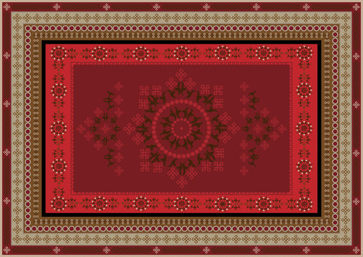 Vivid luxury ethnic carpet with oriental ornament in red and vinous shades
