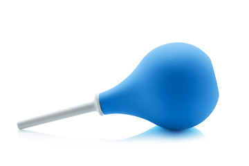 Blue enema syringe, isolated on white background