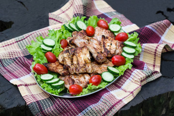 Pork cooked on grill during picnic