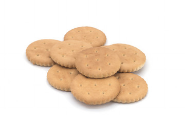 stack of square crackers isolated on white background. Dry cracker cookies isolated
