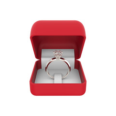 3D illustration isolated silver diamond ring in a red box on a white background