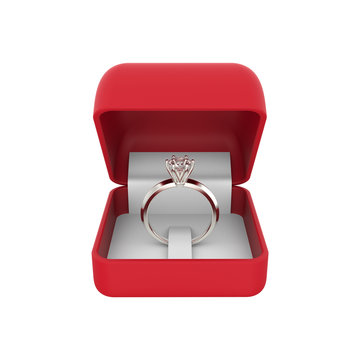 3D illustration isolated silver diamond ring in a red box on a white background