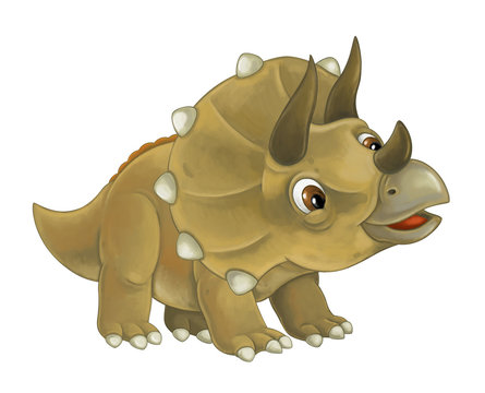 cartoon happy and funny dinosaur looking up - triceratops