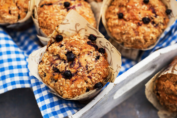 Fresh homemade delicious blueberry muffins