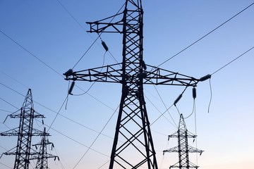 masts and wires on a background blue sky.