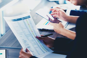 Businesswoman works with statistics number