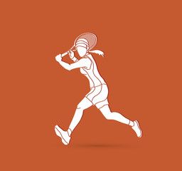 Fototapeta na wymiar Tennis player running , Woman play tennis graphic vector.