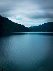 The peaceful blue waters of Lake Crrescent