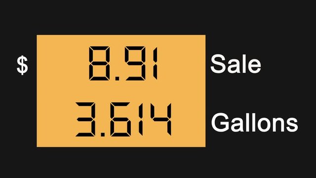 Rising Gas Prices On Station Pump Screen, Price in dollars, 4K Resolution, NTSC 29,97 fps