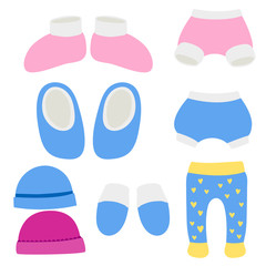 Vector baby clothes icon set design textile casual fabric colorful dress child garment wear illustration.