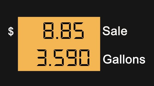 Rising Gas Prices On Station Pump Screen, Price in dollars, 4K Resolution, PAL 25 fps