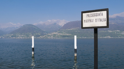 Cartel place names on the lakefront Colico - Lake Como - obrazy, fototapety, plakaty