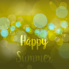 Happy Summer. Vector abstract bokeh blur background. Festive defocused lights.