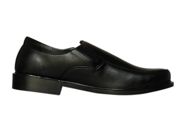 Black leather men's shoes side view in white background