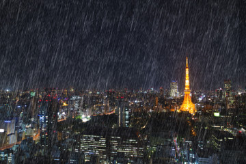 falling rain in Tokyo, Japan