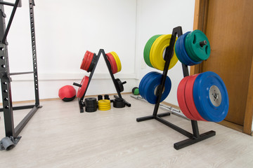 Fototapeta na wymiar Weights in a Gym