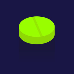 green 3D Medical Pill Or Drug Vector Illustration. Realistic With Soft Shadow In Front Isolated on blue background. logo. Symbols.