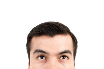 Fototapeta premium Man upper half face with eyes looking up
