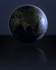 Asia  on dark globe