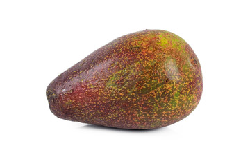 Ripe avocado with leaves on a white background
