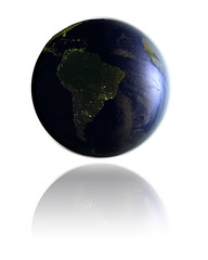 South America on globe at night