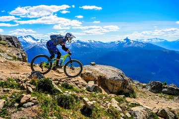 Fototapeta na wymiar Whistler Mountain Bike Park, BC, Canada - Top of the wolrd trail, July 2016