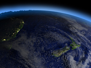 New Zealand from space in evening