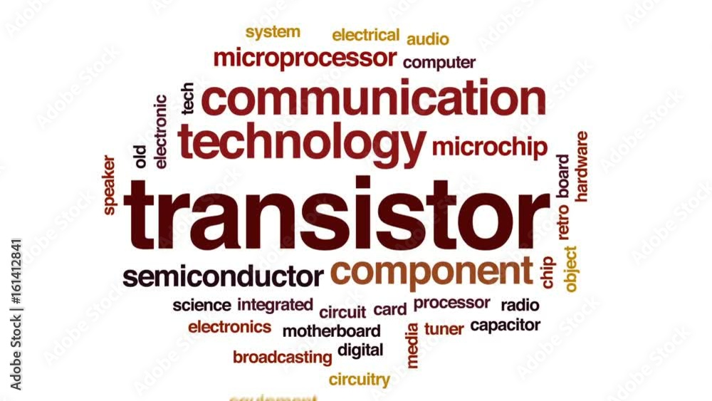 Poster transistor animated word cloud, text design animation.