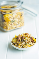 Tasty homemade muesli with nuts.