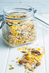 Tasty homemade muesli with nuts.
