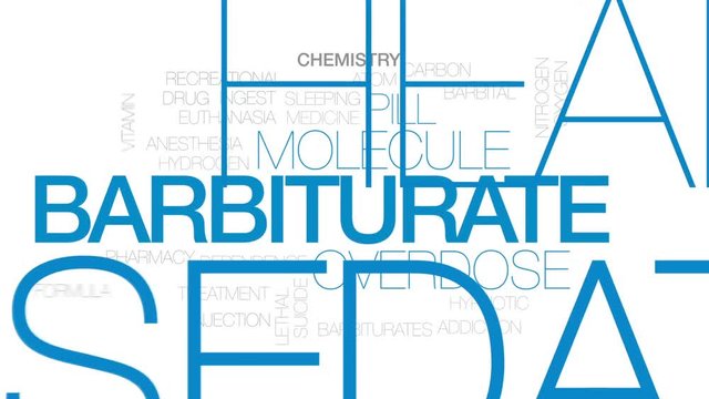 Barbiturate animated word cloud, text design animation. Kinetic typography.