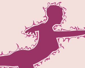 Silhouette of a dancing girl. Sexy women silhouette with abstract outline ornament of curls. Vector Illustration