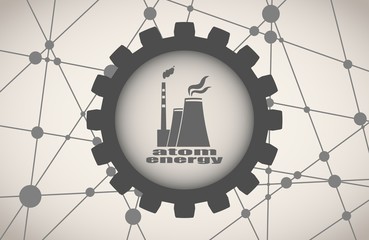 Molecule And Communication Background. Brochure or web banner design template. Connected lines with dots. Technology, industry and science background. Atom station icon in gear.