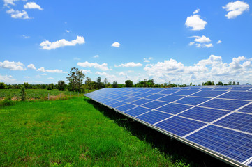 Solar cell energy plants with blue sky, Green energy, Alternative power - 161424809