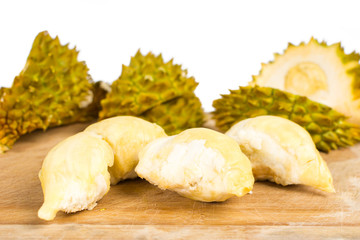 Peeled durian  fruit with peel