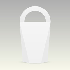 White cardboard carry box bag packaging for food, gift or other products with handle. Vector mock up template ready for your design