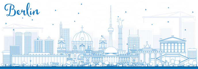 Outline Berlin Skyline with Blue Buildings. © BooblGum