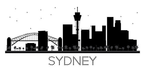 Sydney City skyline black and white silhouette.