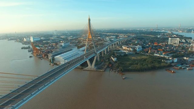 aerial view of bhumibol bridge in bangkok thailandd