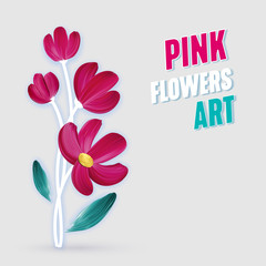 An unusually Painted Pink Flowers Bouquet. Vector floral spring background.