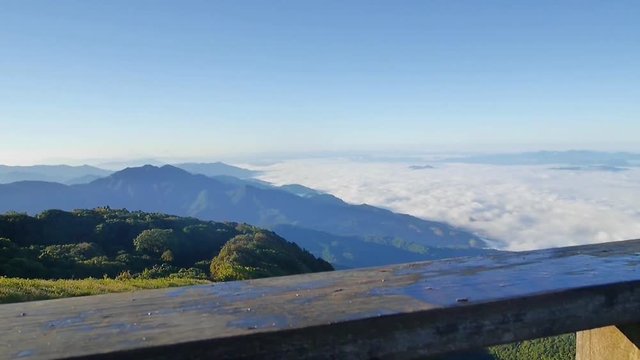 Landscape of moving mist in the mountain.View point of mountain at Kew Mae Pan Nature Trail, Doi Inthanon national park ,Chiangmai-Thailand 