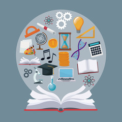 color background open book with circular border icons academic knowledge vector illustration