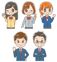 笑顔の高校生のイラスト素材（セット）