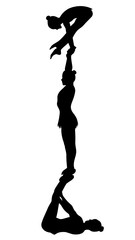 Gymnasts acrobats vector black silhouette on black background. Gymnasts acrobats vector