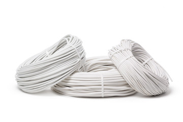 Electrical cable, energy and technology equipment isolated on white