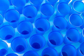 blue disposable plastic glasses