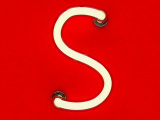 Naklejka premium Neon tube letter on red background. 3D rendering