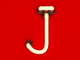 Neon tube letter on red background. 3D rendering