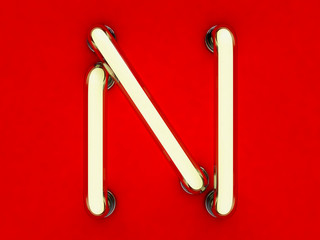Neon tube letter on red background. 3D rendering